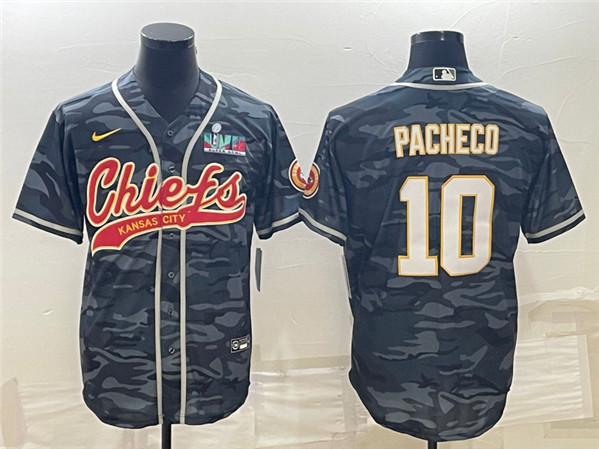 Men's Kansas City Chiefs #10 Isiah Pacheco Gray Camo With Super Bowl LVII Patch Cool Base Stitched Baseball Jersey